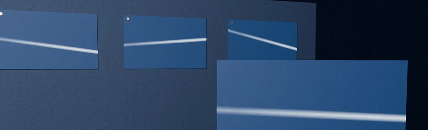 Storyboard panels pinned to a dark board, each with one streak of light