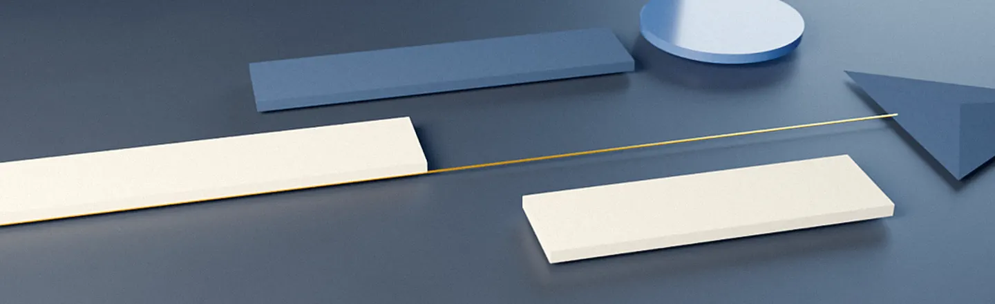 Blocks, a disc and a triangle aligned along one gold line