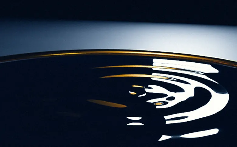 Rings spreading across dark water inside a brass ring